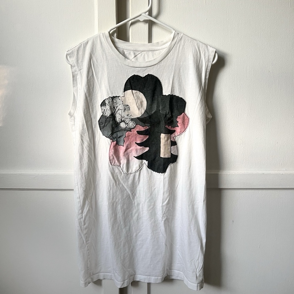 MM6 Maison Martin Margiela White Sleeveless Top with Floral Graphic - XS
